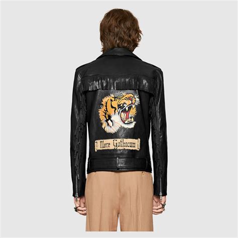 gucci burgundy leather jacket women|Gucci tiger leather jacket.